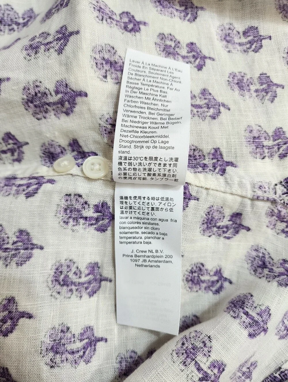 J.Crew Garcon Linen Shirt Lilac Block Print Boho Indian Floral NWT Size 8